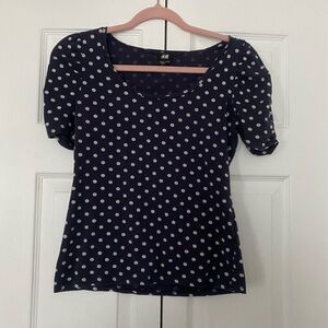 H&M Dark Blue Polka Dot Blouse
